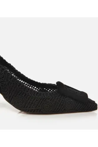 Women's Black Patterned Open Back Heels - 8