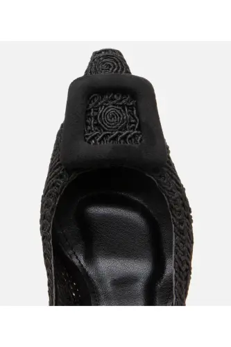 Women's Black Patterned Open Back Heels - 4