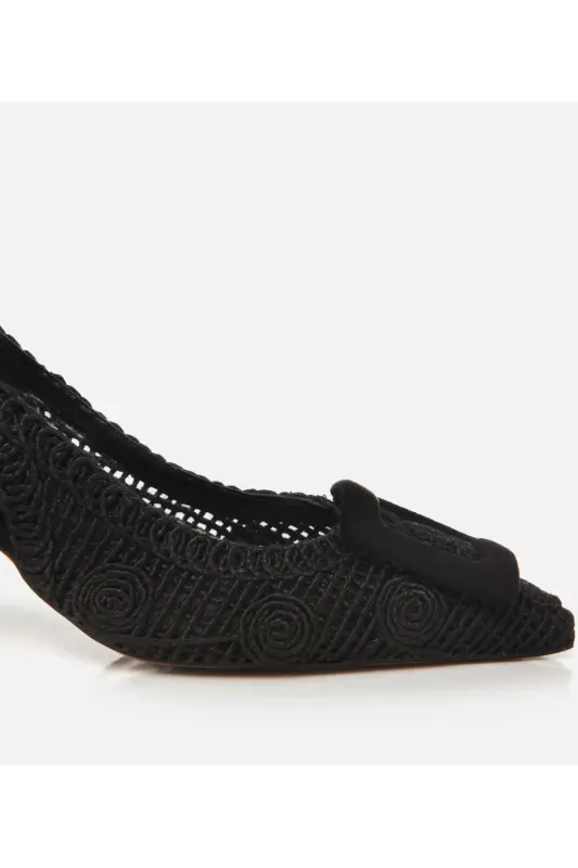 Women's Black Patterned Open Back Heels - 8