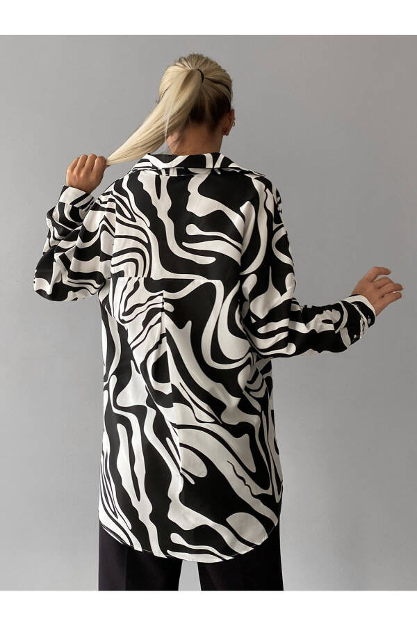 Women's Black Patterned Oversized Long Basic Shirt Arm-22Y001148 - 9