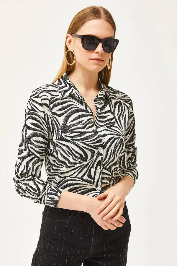 Women's Black Pencil Effect Woven Shirt GML-19001175 - 4
