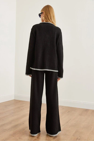 Women's Black Piping Detail Sweatshirt and Pants Knit Set TKM-19000305 - 8