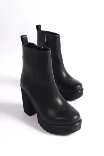 Women's Black Platform Heel Boot - Black Platform Zippered - 1