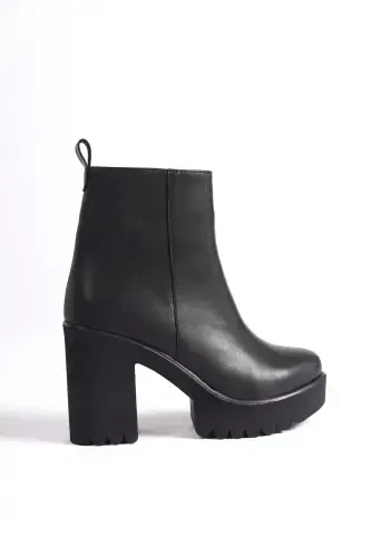 Women's Black Platform Heel Boot - Black Platform Zippered - 2