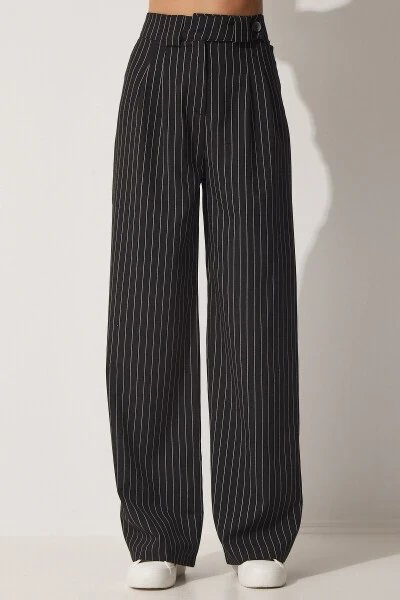 Women's Black Pleated Wide Leg Trousers GK00008 - 4
