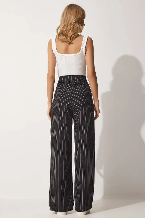 Women's Black Pleated Wide Leg Trousers GK00008 - 5