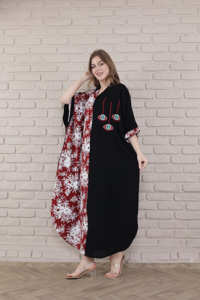 Women's Black plus size mandarin collar buttoned woven dress - 3