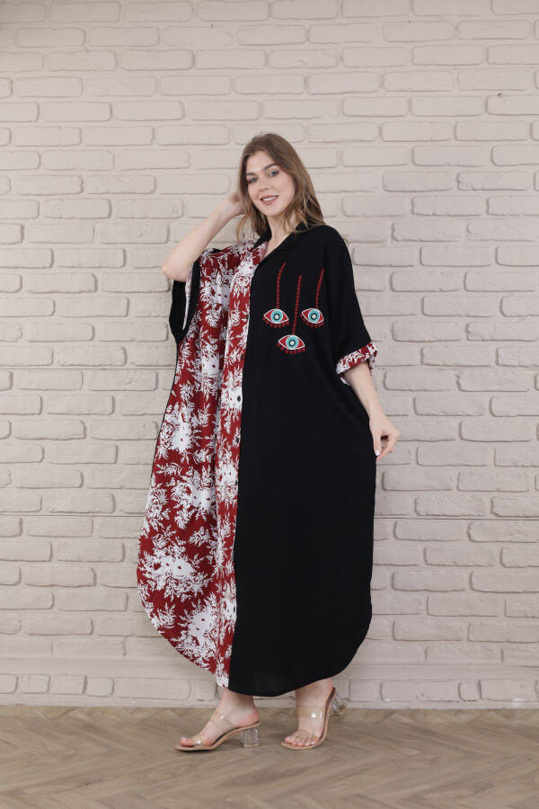 Women's Black plus size mandarin collar buttoned woven dress - 3