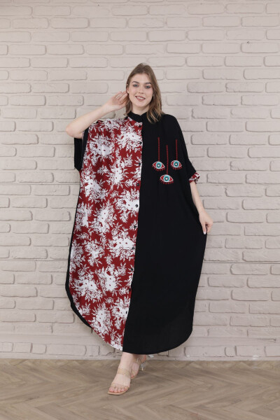 Women's Black plus size mandarin collar buttoned woven dress - 5