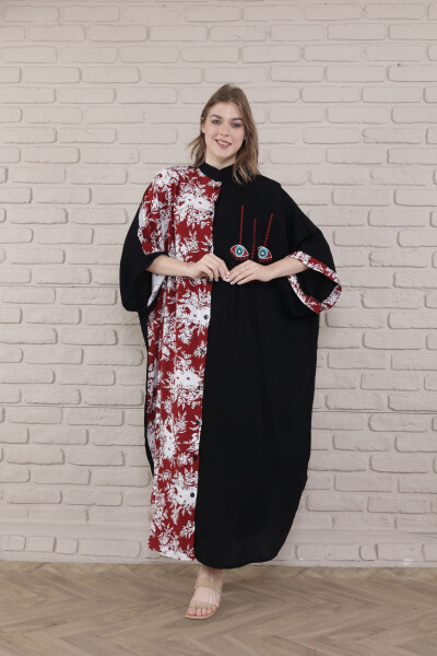 Women's Black plus size mandarin collar buttoned woven dress - 6