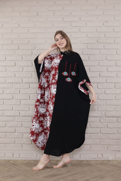 Women's Black plus size mandarin collar buttoned woven dress - 7