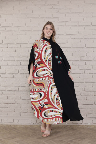 Women's Black Plus Size Mandarin Collar Woven Dress-k - MERVEMODA