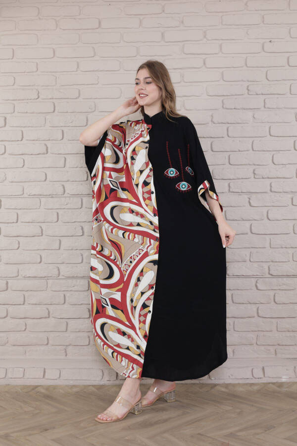 Women's Black Plus Size Mandarin Collar Woven Dress-k - 2