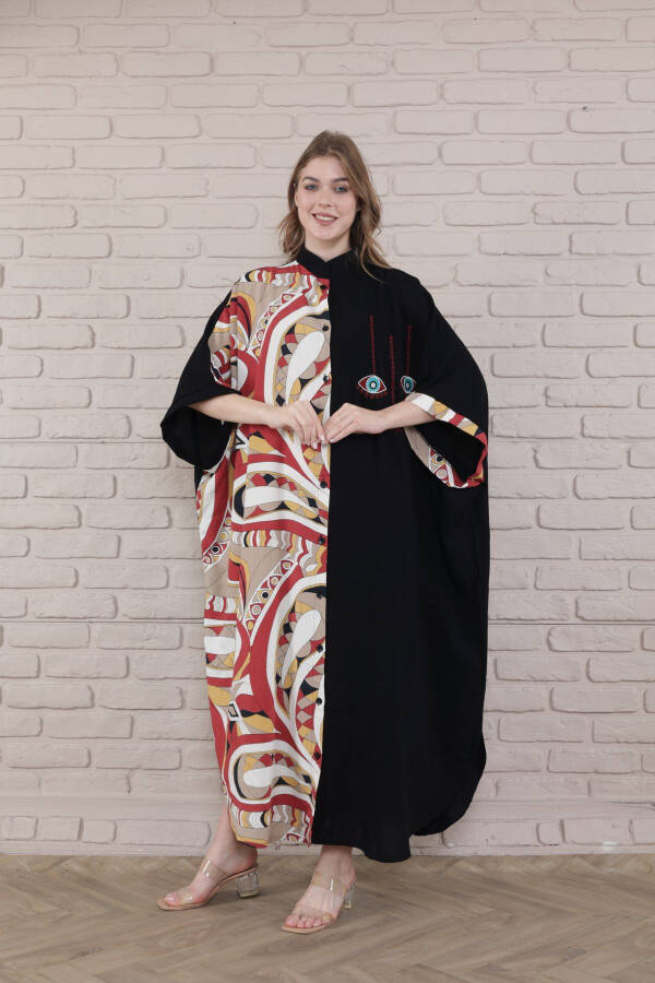 Women's Black Plus Size Mandarin Collar Woven Dress-k - 4