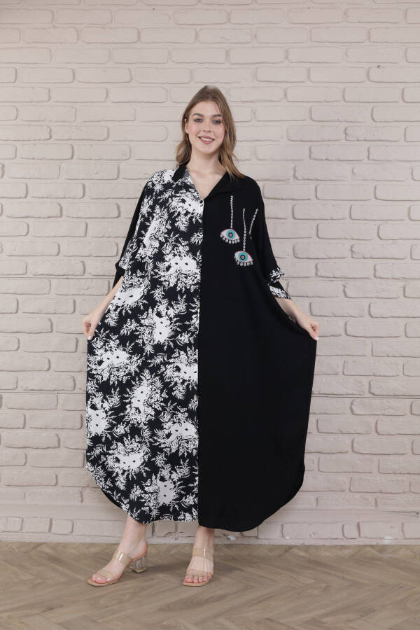 Women's Black Plus Size Mandarin Collar Woven Dress-s - 3