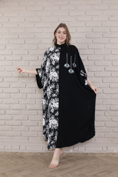 Women's Black Plus Size Mandarin Collar Woven Dress-s - 4