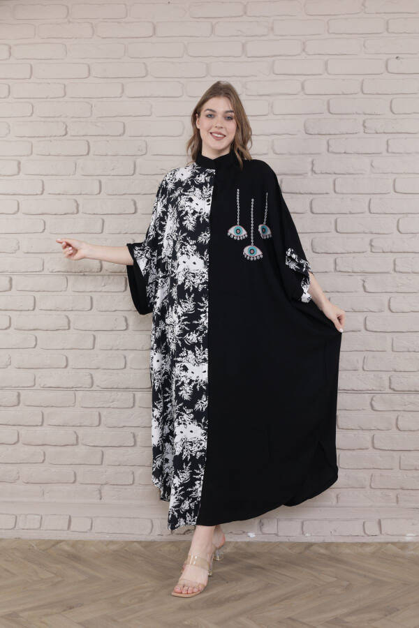 Women's Black Plus Size Mandarin Collar Woven Dress-s - 4