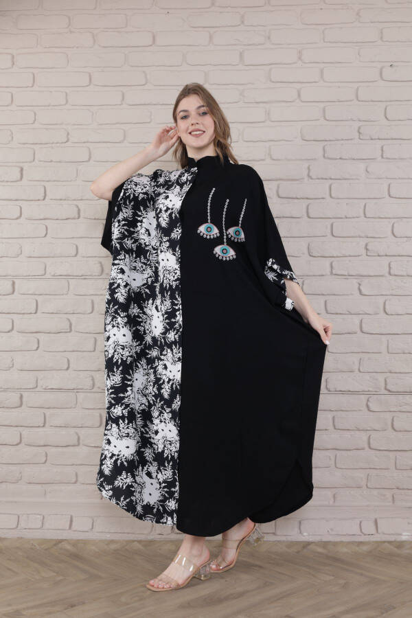 Women's Black Plus Size Mandarin Collar Woven Dress-s - 5