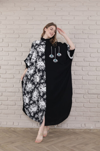 Women's Black Plus Size Mandarin Collar Woven Dress-s - 6