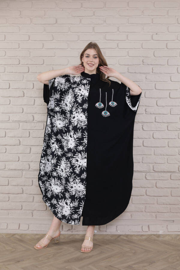 Women's Black Plus Size Mandarin Collar Woven Dress-s - 7