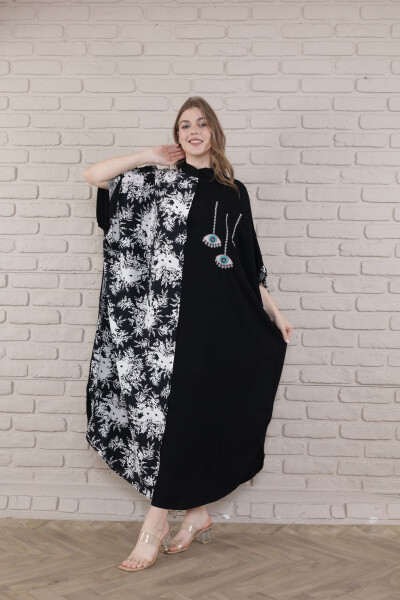 Women's Black Plus Size Mandarin Collar Woven Dress-s - 8