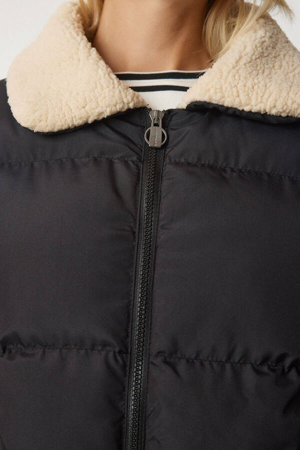 Women's Black Plush Detailed Padded Jacket VP00004 - 5