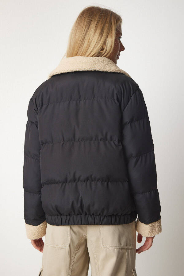 Women's Black Plush Detailed Padded Jacket VP00004 - 6