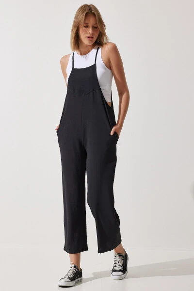 Women's Black Pocket Gardener Dungarees DD00910 - HAPPINESS İSTANBUL