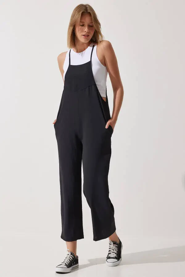 Women's Black Pocket Gardener Dungarees DD00910 - 1