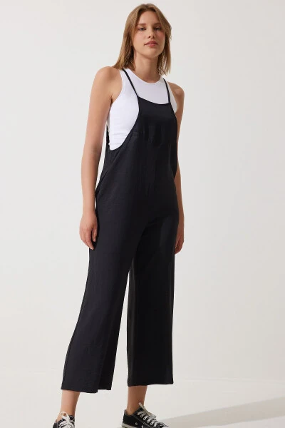 Women's Black Pocket Gardener Dungarees DD00910 - HAPPINESS İSTANBUL (1)