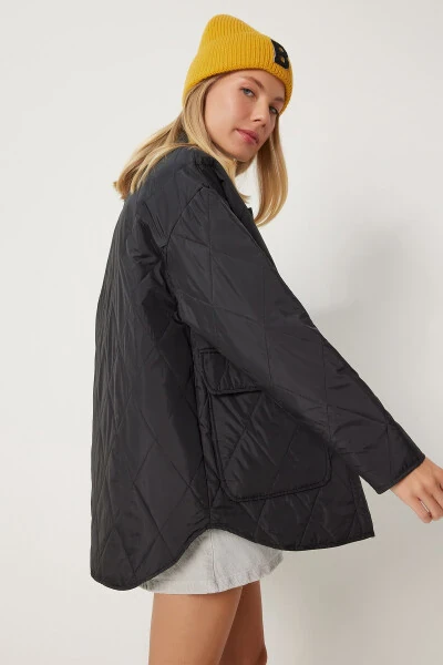 Women's Black Pocket Oversized Quilted Jacket FO00001 - 5