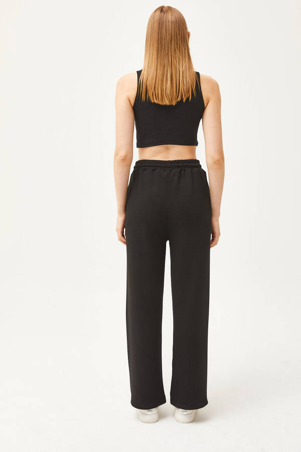 Women's Black Pocket Soft Textured Modal Palazzo Sweatpants ESH-00000068 - 7