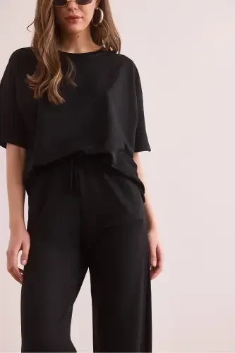 Women's Black Pocketed Pants and T-Shirt Set TK - 6