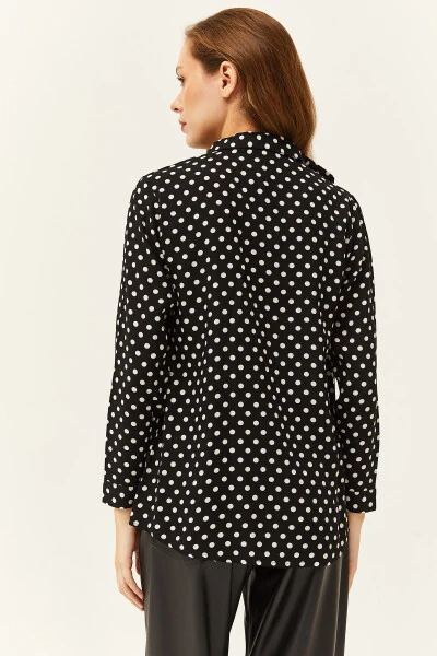Women's Black Polka Dot Woven Viscose Blouse GML-19001162 - OLALOOK (1)