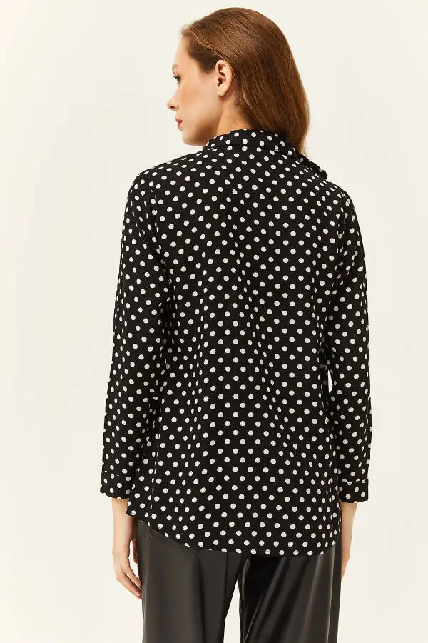 Women's Black Polka Dot Woven Viscose Blouse GML-19001162 - 2
