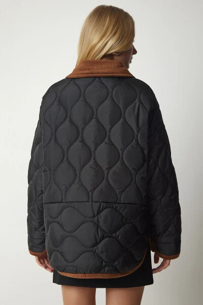 Women's Black Polo Neck Pocket Quilted Jacket DZ00096 - 6