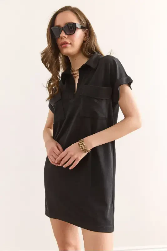 Women's Black Polo Neck Pocketed Soft Touch Modal M - 2