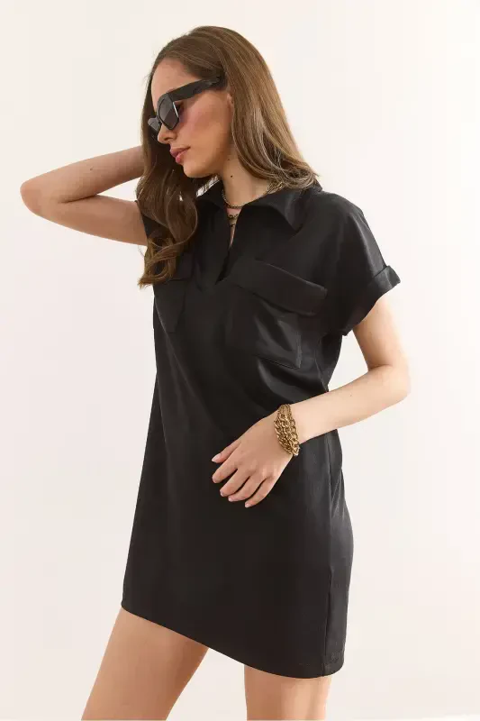 Women's Black Polo Neck Pocketed Soft Touch Modal M - 4