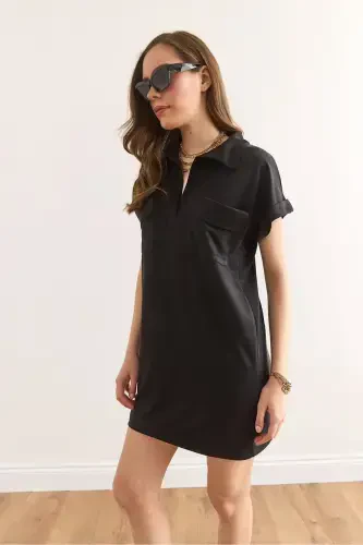 Women's Black Polo Neck Pocketed Soft Touch Modal M - 5