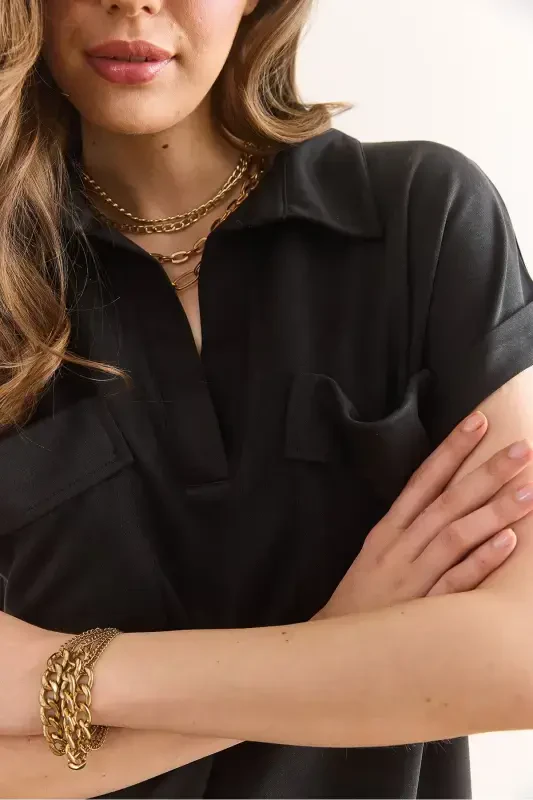 Women's Black Polo Neck Pocketed Soft Touch Modal M - 6