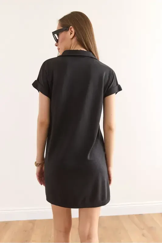 Women's Black Polo Neck Pocketed Soft Touch Modal M - 7