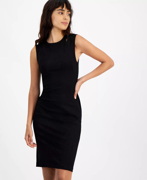 Women's Black Ponte-Knit Sheath Dress - 3