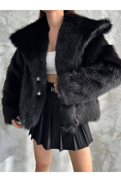 Women's Black Premium Plush Winter Faux Fur Coat - 8