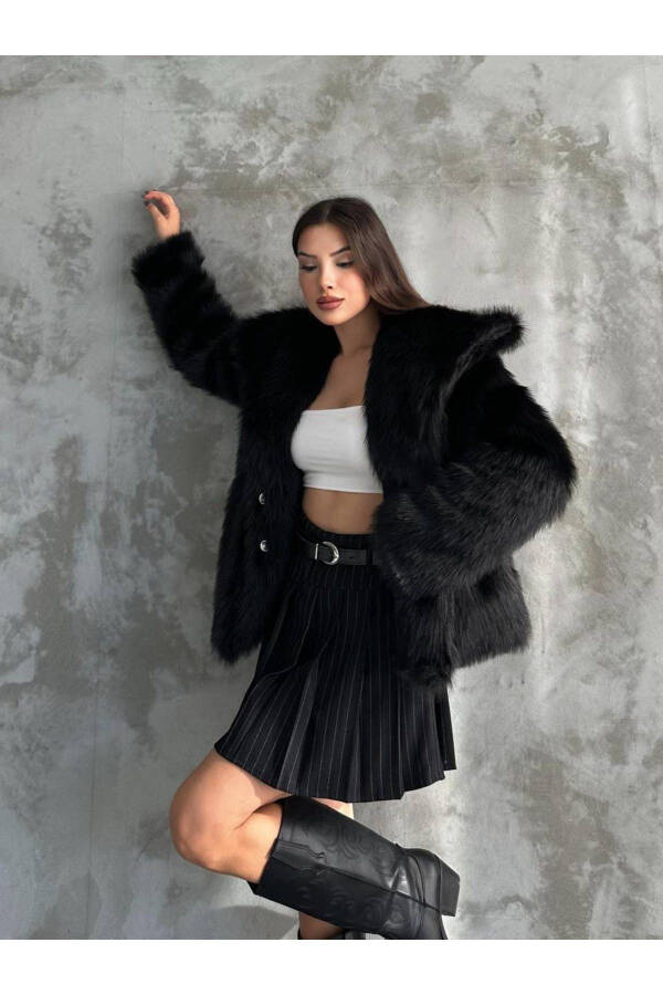 Women's Black Premium Plush Winter Faux Fur Coat - 9