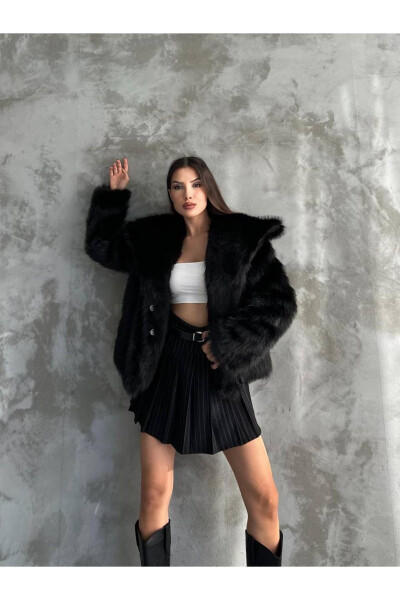 Women's Black Premium Plush Winter Faux Fur Coat - 2