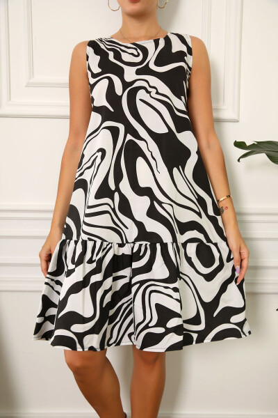 Women's Black Printed Skirt Ruffle Sleeveless Dress ARM-23Y001052 - 1