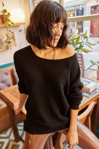 Women's Black Relaxed Thessalonica Knitted Sweater KZK-19000051 - 4