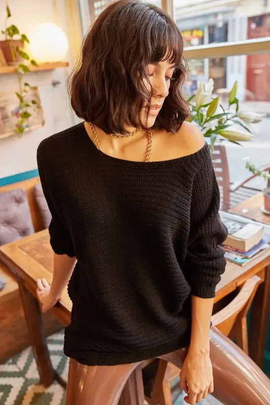 Women's Black Relaxed Thessalonica Knitted Sweater KZK-19000051 - 4