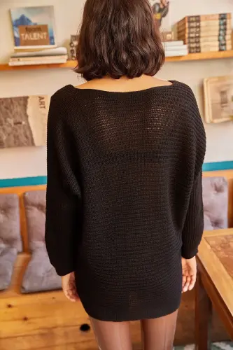 Women's Black Relaxed Thessalonica Knitted Sweater KZK-19000051 - 6