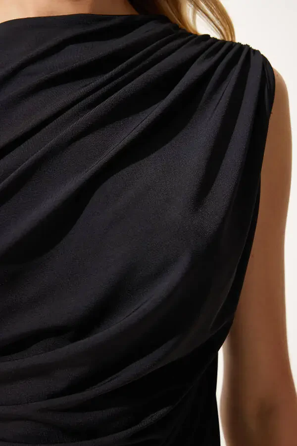 Women's Black Ribbed Sleeveless Knit Blouse YU00015 - 4